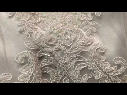 Dentelle Perlée Au Mètre Blanche En Grande Largeur, Pour Robes De Mariage Et Cerémonie.
