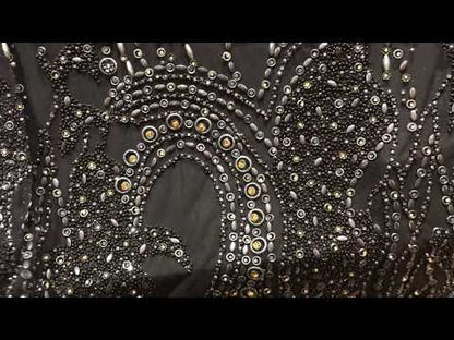 Haute Couture Pearl Fabric on Black Mesh for the Creation of Cocktail Dresses, Ceremonies and Caftans.