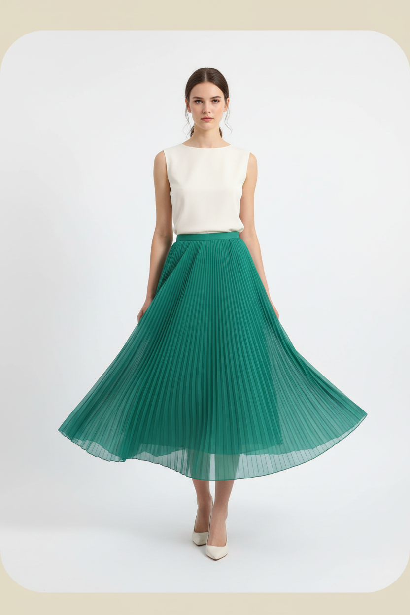 Jupe plissée vert émeraude – création couture avec tissu plissé 150 cm