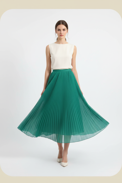Jupe plissée vert émeraude – création couture avec tissu plissé 150 cm