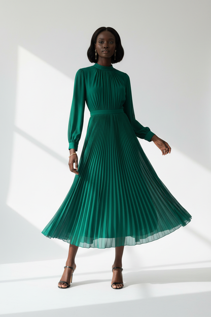 Robe plissée vert émeraude – création couture avec tissu plissé 150 cm