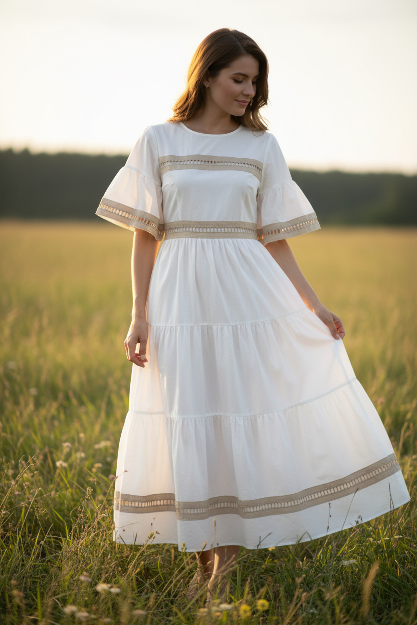 Broderie Anglaise Beige 2 cm - Jour Échelle à Coudre au Mètre