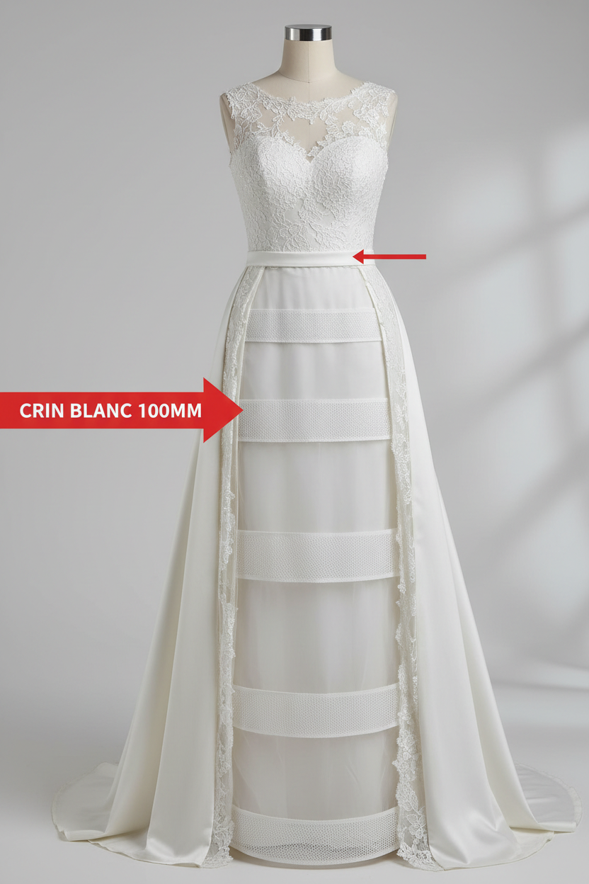 Crin Blanca por Metros de 100 mm - 10 cm para Coser, Tira de Crinolina de 10 cm para Refuerzo