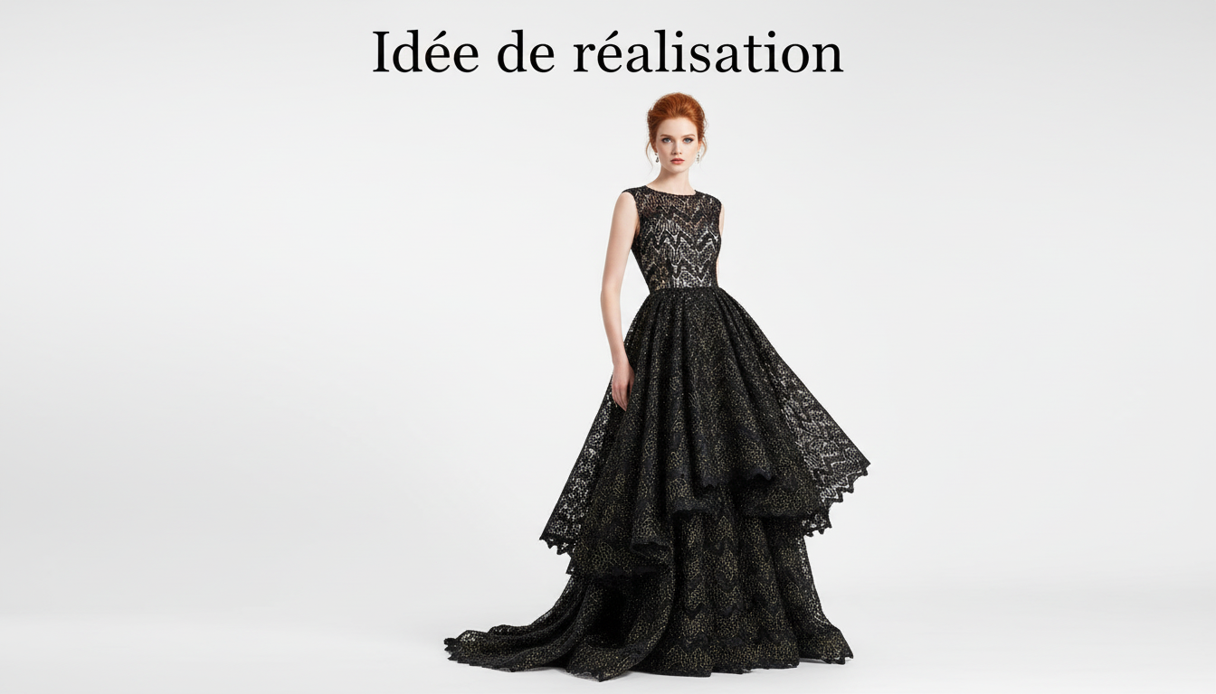 Dentelle Ajourée Stretch 150 cm Noir et Fil Doré