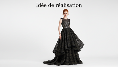 Dentelle Ajourée Stretch 150 cm Noir et Fil Doré