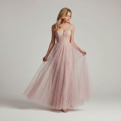 Tulle Plumetis Vieux Rose 145 cm - Pois Brodés - Non Extensible Premium