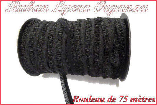 Rouleau De 75 Mètres de Ruban Organza Lycra En Noir En 2 Cm A Coudre.
