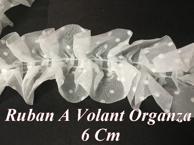 Ruban A volant  En  FrouFrou BLANC  En 6 Cm  Organza Pour Customiations Et DécorationsA Coudre