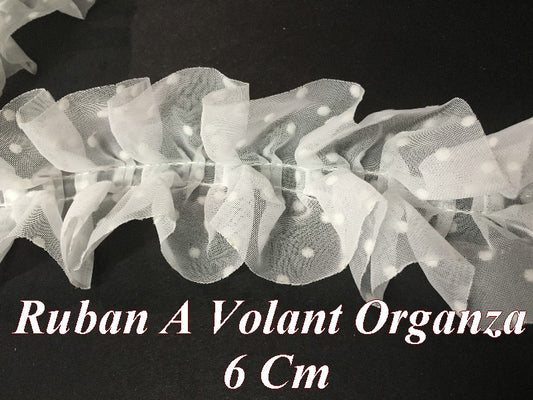 Ruban A volant  En  FrouFrou BLANC  En 6 Cm  Organza Pour Customiations Et DécorationsA Coudre