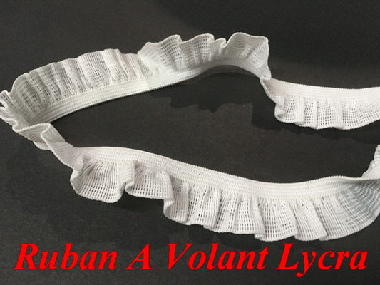 Ruban A volant  Lycra FrouFrou BLANC  En 2 Cm A Coudre Pour Lingerie Et Customisations.