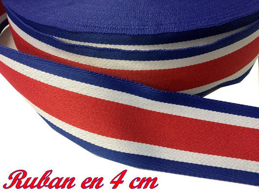 Ruban Au Mètre En Bleu Blanc Rouge En 4 Cm De largeur