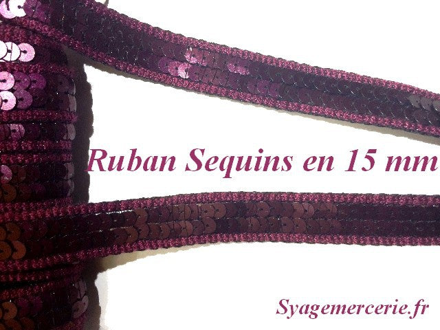 Ruban Au Mètre En Sequins de 15 mm Bordeaux Lie de Vin A Coudre.