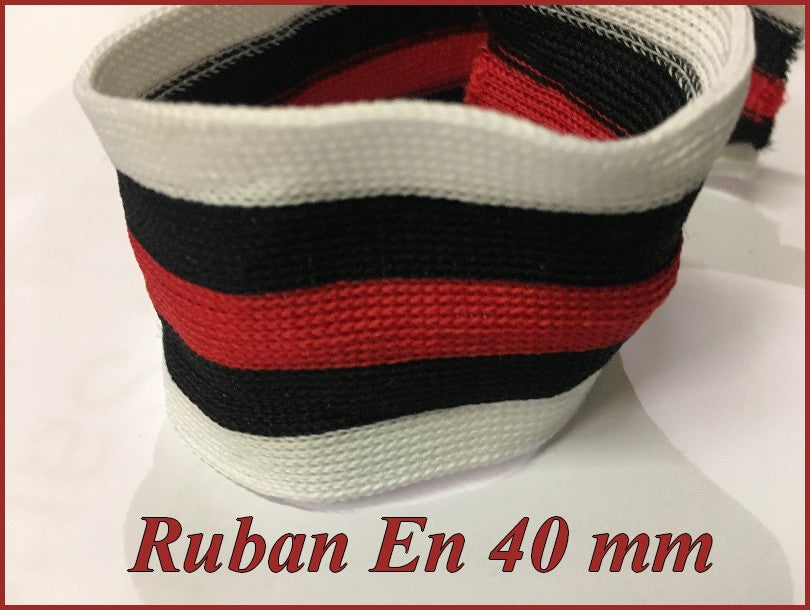 Ruban Bord-Cote Blanc, Noir et Rouge  Au Mètre En  En 40 mm Pour Décorations.