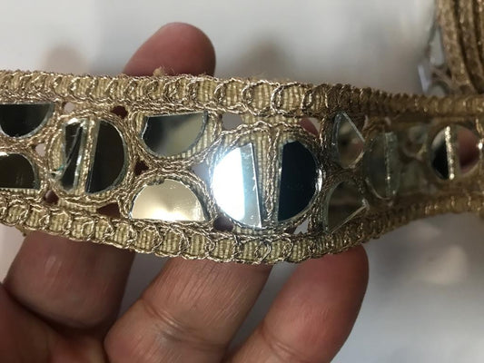 Ruban Brodé Doré OR orné de Miroirs Pour Décorations Caftans Ceintures Et Customisations.