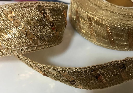 Ruban Brodé Doré OR orné de Sequins doré Pour Décorations Caftans Ceintures Et Customisations.
