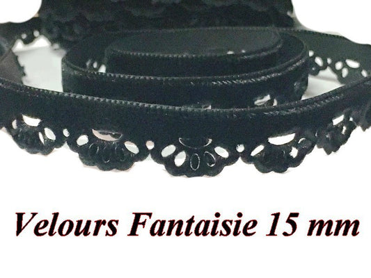 Ruban De Velours Fantaisie  en 15 mm Couleur Noir Pour vetements et Loisirs Créatifs