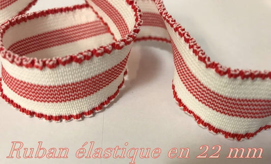 Ruban Elastique En 20 mm rouge sur fond écru Féstonné, pour lingerie : une combinaison de couleurs audacieuse pour votre projet.