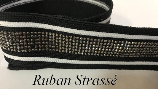 Ruban en Maille Noir et Blanc Strassé : Élégance Scintillante