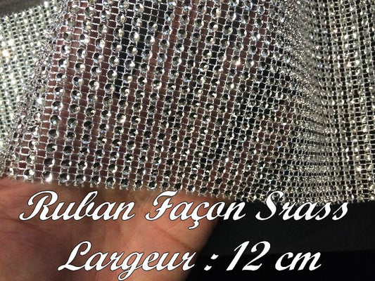 Ruban Façon Strass Au Mètre En 12 cm Couleur Argenté Pour Customisations Et Décorations