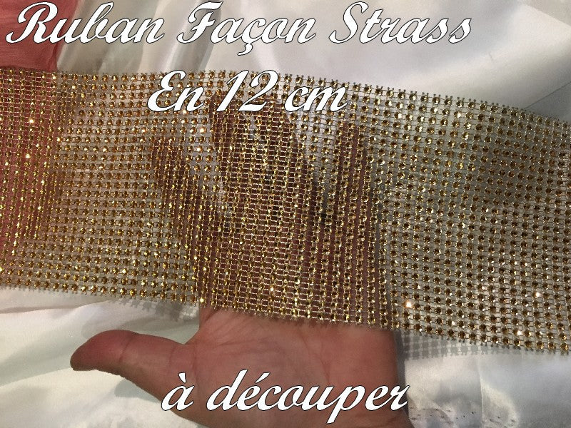 Ruban Façon Strass Au Mètre En 12 cm Couleur Doré Pour Customisations Et Décorations