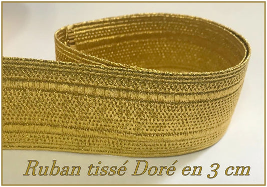 Cinta Trenza Dorada Tejida en Red Lurex Oro Metalizado por Metros en Ancho 3 cm para Coser.
