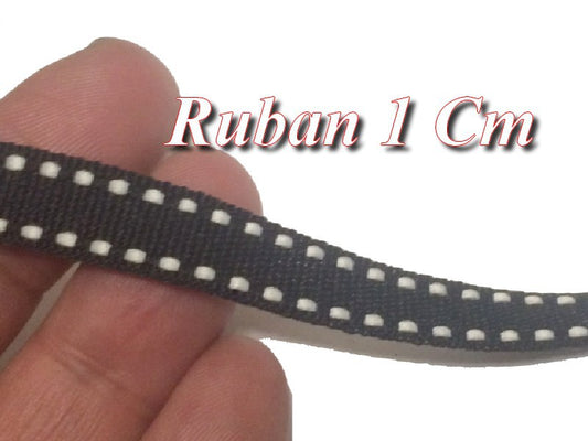 Ruban Gros Grain 10 mm En Point Sellier Blanc sur fond Noir Au mètre  A Coudre Pour Loisirs Créatifs Et Décorations.