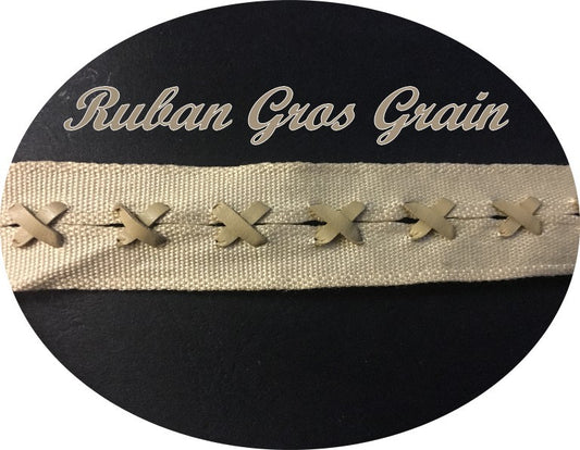 Cinta de grogrén beige por metro con cierres de cordón de piel sintética para coser manualidades y decoraciones.