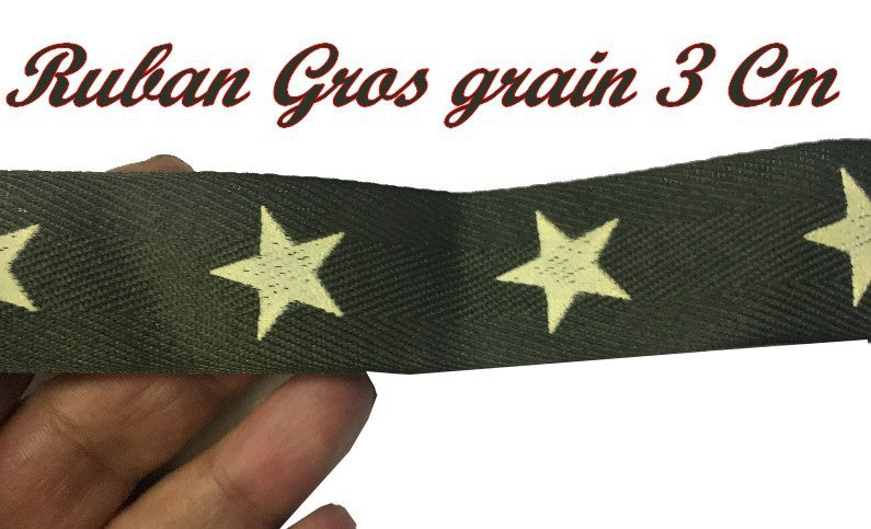 Ruban Gros Grain Au Mètre  En 3 Cm Kaki Façon Militaire  A Coudre Pour Loisirs Créatifs Et Décorations.
