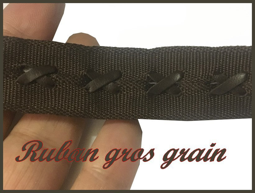 Brown Grosgrain Ribbon By The Meter With Faux Leather String Fasteners For Sewing For Crafts And Decorations.