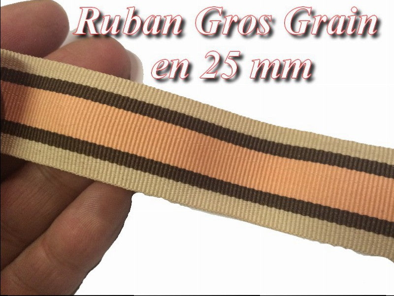Ruban Gros Grain En 25m mm Beige et Saumon  A Coudre Pour Loisirs Créatifs Et Décorations.