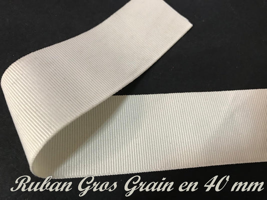 Cinta de Grosgrain Color Marfil de 40 mm por metro para coser, para aficiones creativas y decoraciones.