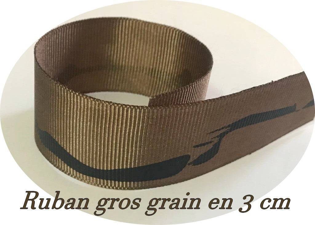 "Ruban Gros grain marron imprimé : Ajoutez une touche d'élégance à vos créations !"