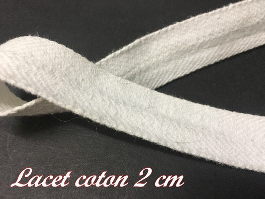 Cinta de encaje de sarga de algodón blanco de 20 mm por metro para costura y manualidades.
