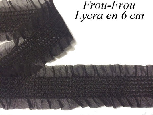 Black Lycra Ribbon in FrouFrou Organza by the Meter in 6 cm for Lingerie and Customization.