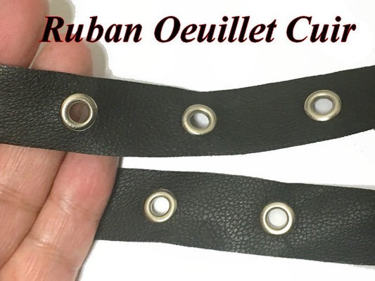 Ruban  Oeuillet Cuir Noir A  Coudre Pour Agrafage et Serrage