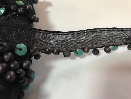 Black Couture Pearl Organza Ribbon by the meter