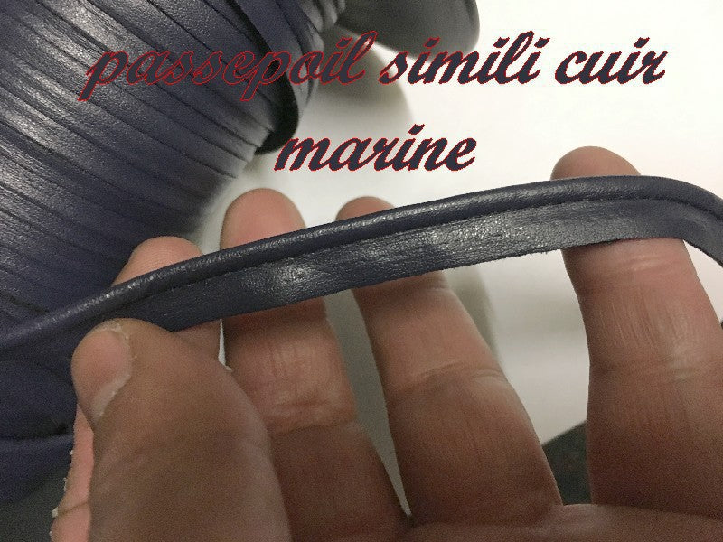 Ruban  Passepoil Simili Cuir Mat Marine Au Mètre A Coudre.