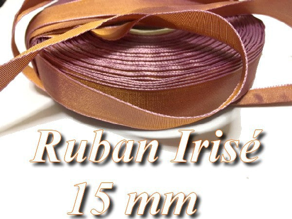 Cinta de raso de 15 mm en color naranja con brillo iridiscente morado para costura, decoraciones y manualidades.