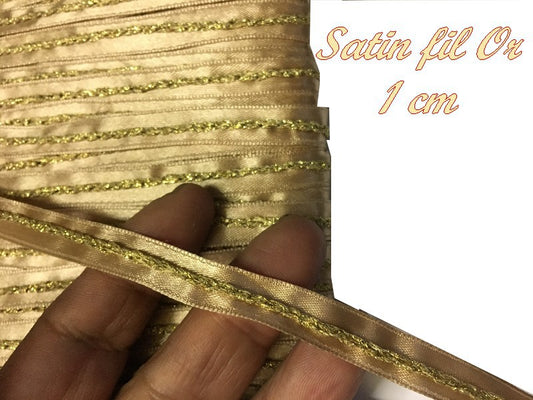 Cinta de Satén Beige por Metros con Hilo Dorado para Costura, Hobbies Creativos.
