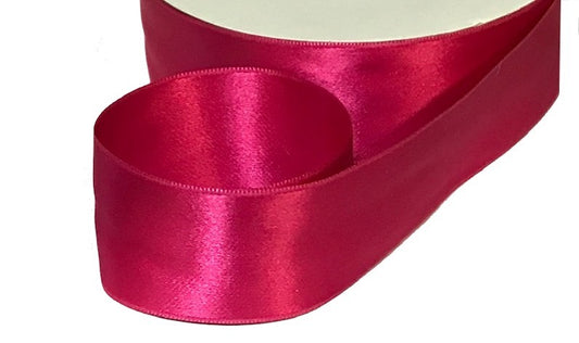 Cinta ancha de satén fucsia por metro de doble cara para coser, decoración y aficiones creativas.