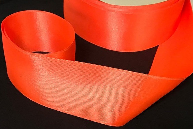 Wide Fluorescent Orange Satin Ribbon 50 mm Double Sided By The Meter For Sewing Decoration And Creative Hobbies
