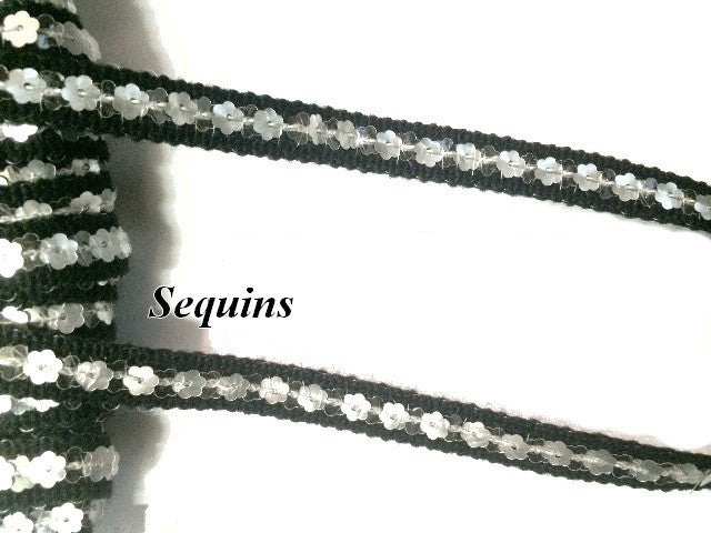 Sequin Ribbon by the Meter in Silver and Black
