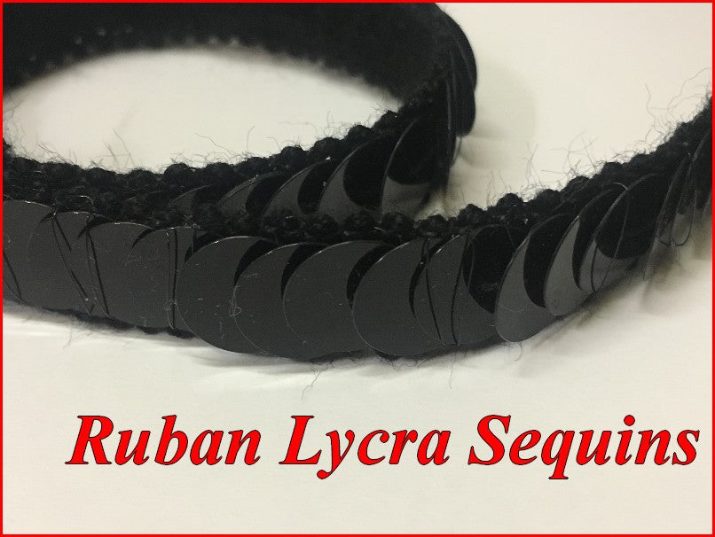 12mm Black Lycra Sequin Ribbon for Decorations and Customizations.