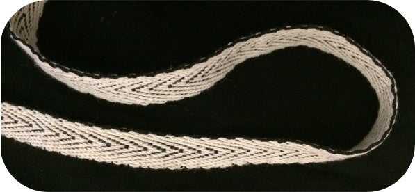 Twill Ribbon by the Meter in 1 cm Ecru on Black Background for Lacing and Tightening.