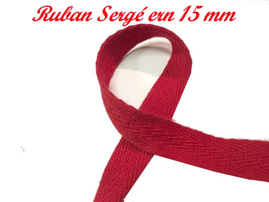 Cinta de sarga de algodón roja de 15 mm por metro para coser manualidades y decoraciones.