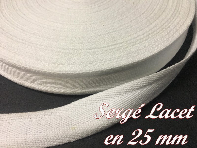 25mm White Cotton Twill Ribbon by the Meter for Sewing and Crafts.