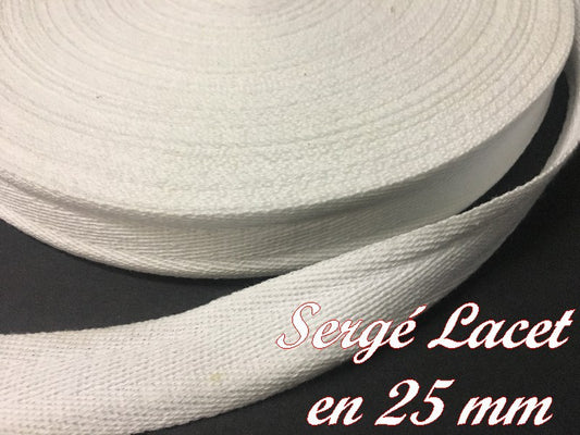 25mm White Cotton Twill Ribbon by the Meter for Sewing and Crafts.