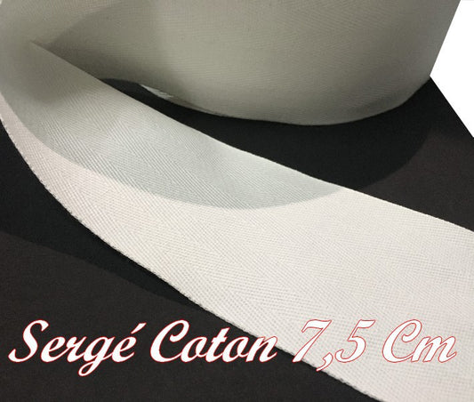 Cinta de Sarga por Metros en Ancho Grande de 7,5 cm de Algodón Blanco para Coser para Hobbies Creativos y Decoraciones.