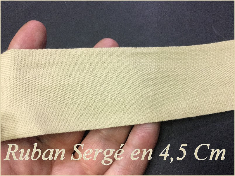 Beige Twill Ribbon by the Meter in Large Width of 4.5 cm in Cotton for Sewing for Creative Hobbies and Decorations.