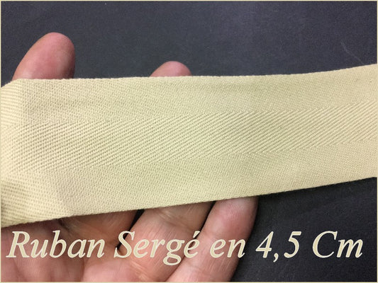 Beige Twill Ribbon by the Meter in Large Width of 4.5 cm in Cotton for Sewing for Creative Hobbies and Decorations.